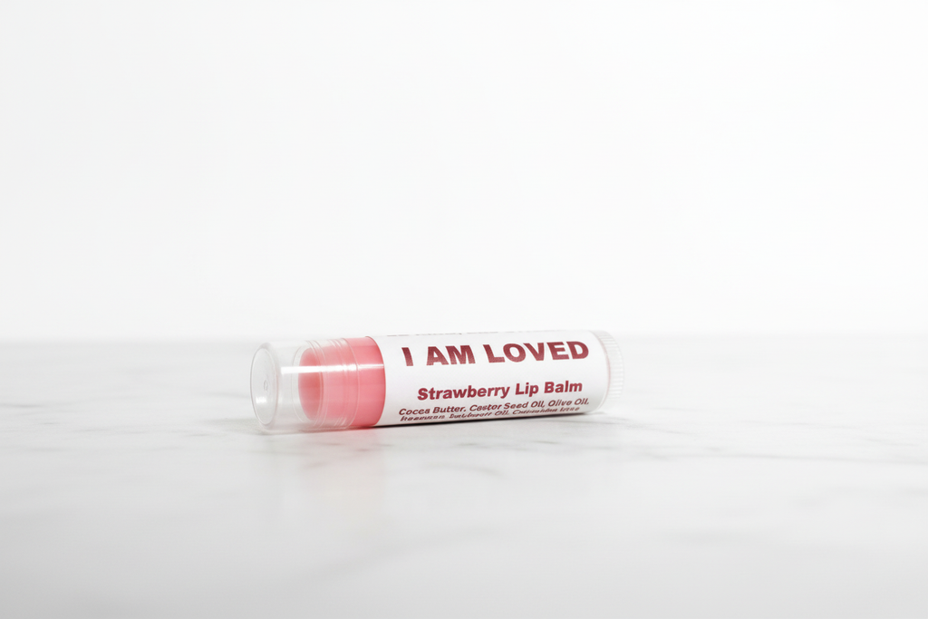 BRAVELiPS Strawberry flavored lip balm with I Am Loved affirmation