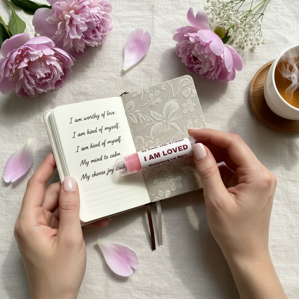 BRAVELiPS Strawberry flavored lip balm with I Am Loved affirmation