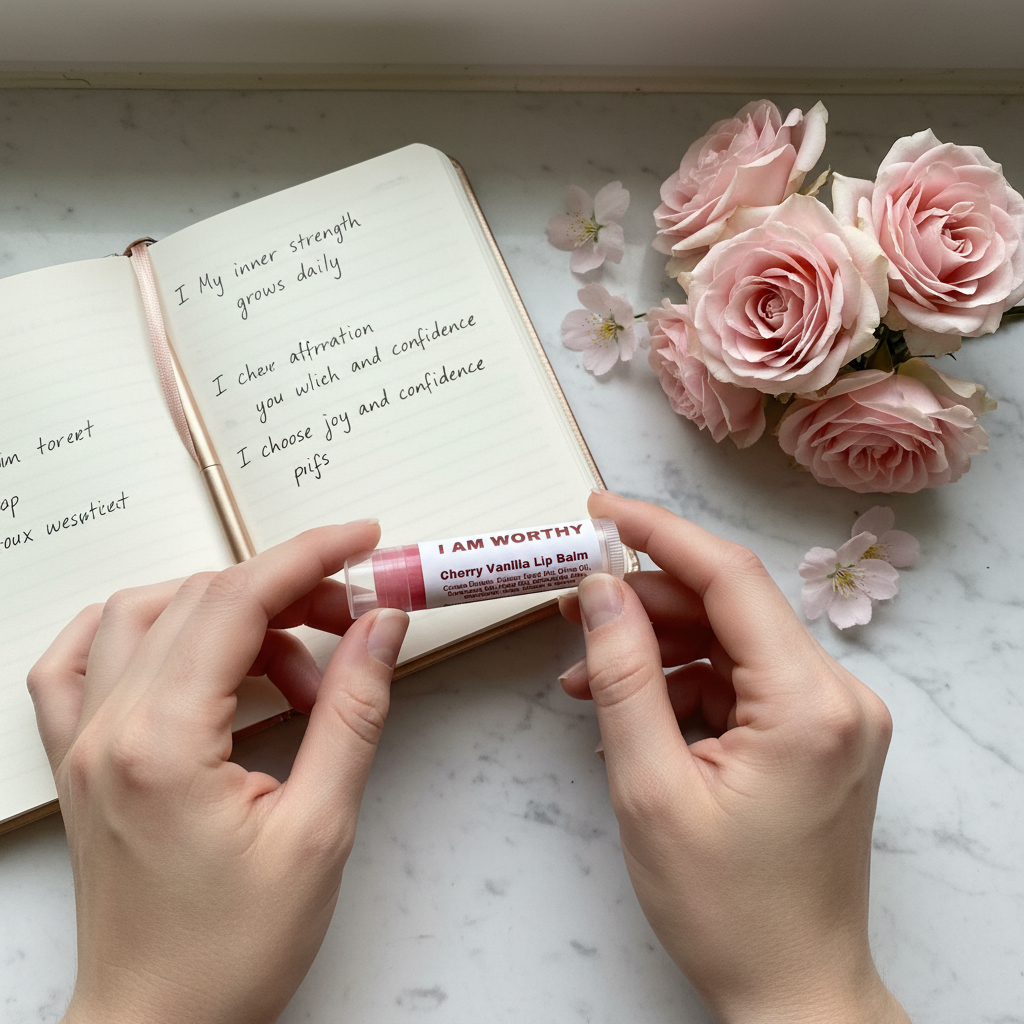 BRAVELiPS Cherry Vanilla flavored lip balm with I Am Worthy affirmation