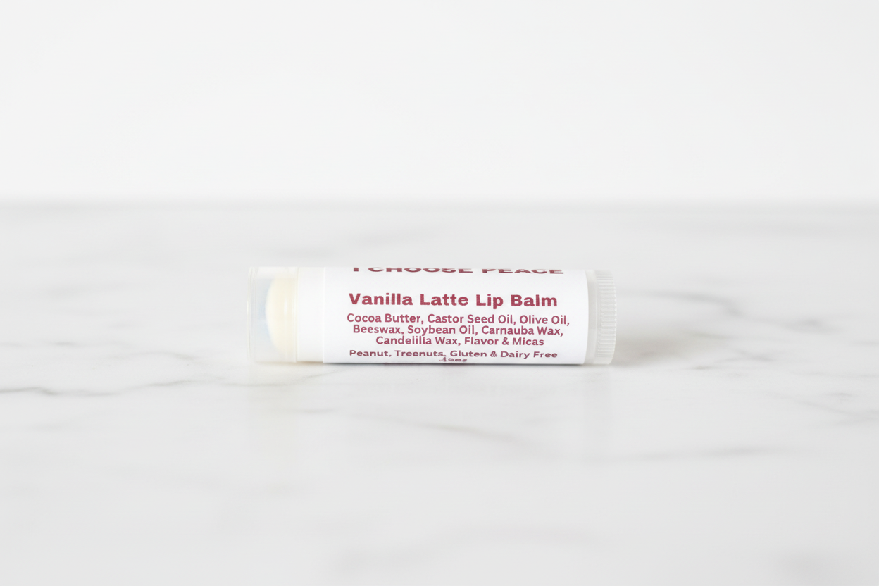 BRAVELiPS Vanilla Latte flavored lip balm with I Choose Peace affirmation